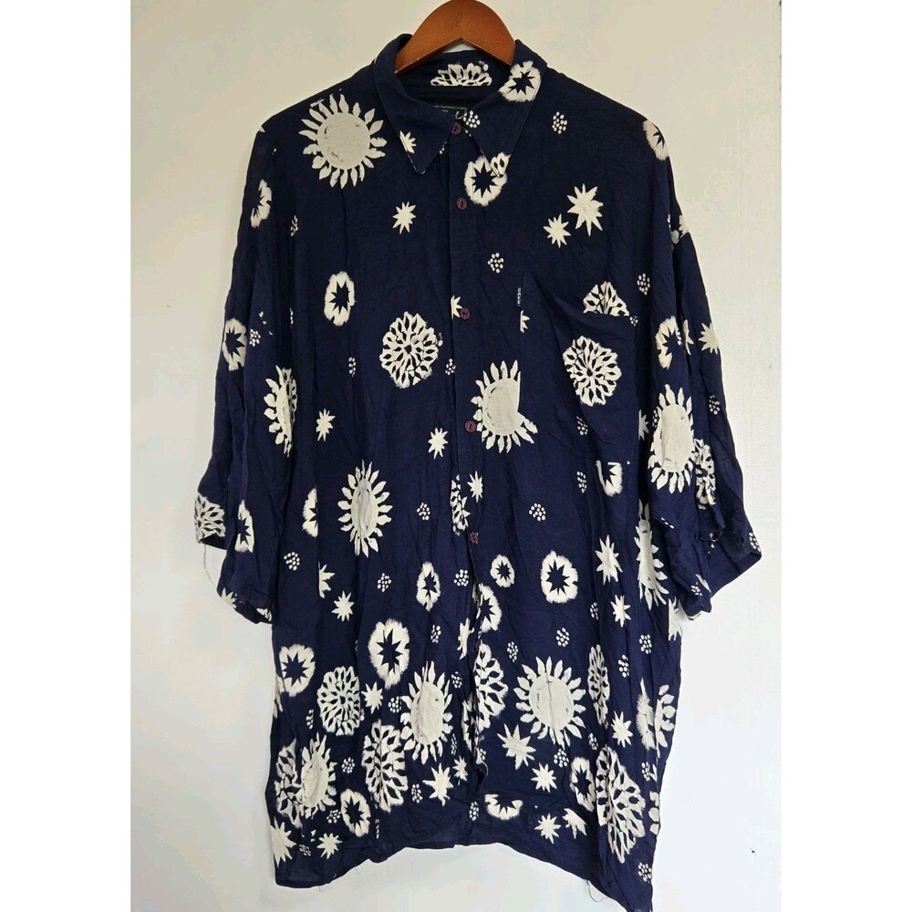 VTG Cafe Mens Shirt 2XL Blue Italy All Over Print Retro Summer Beach Vacation